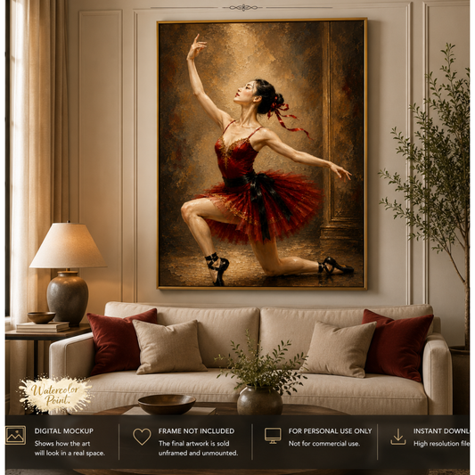 Asian Ballerina Oil Painting | Instant Digital Download | Printable Wall Art | Ballet Decor