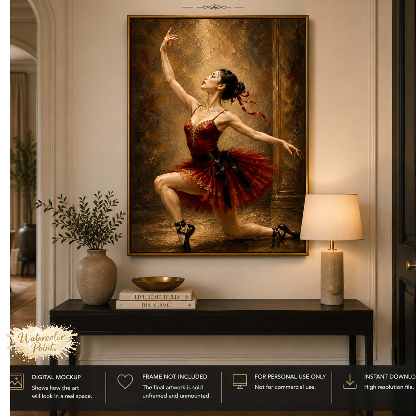 Asian Ballerina Oil Painting | Instant Digital Download | Printable Wall Art | Ballet Decor