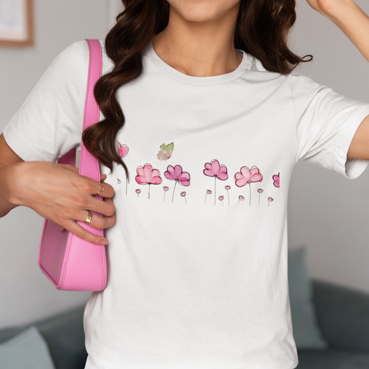 Floral Butterfly T-Shirt, Botanical Flower Tee, Gift for Nature Lovers, Spring Shirt for Women
