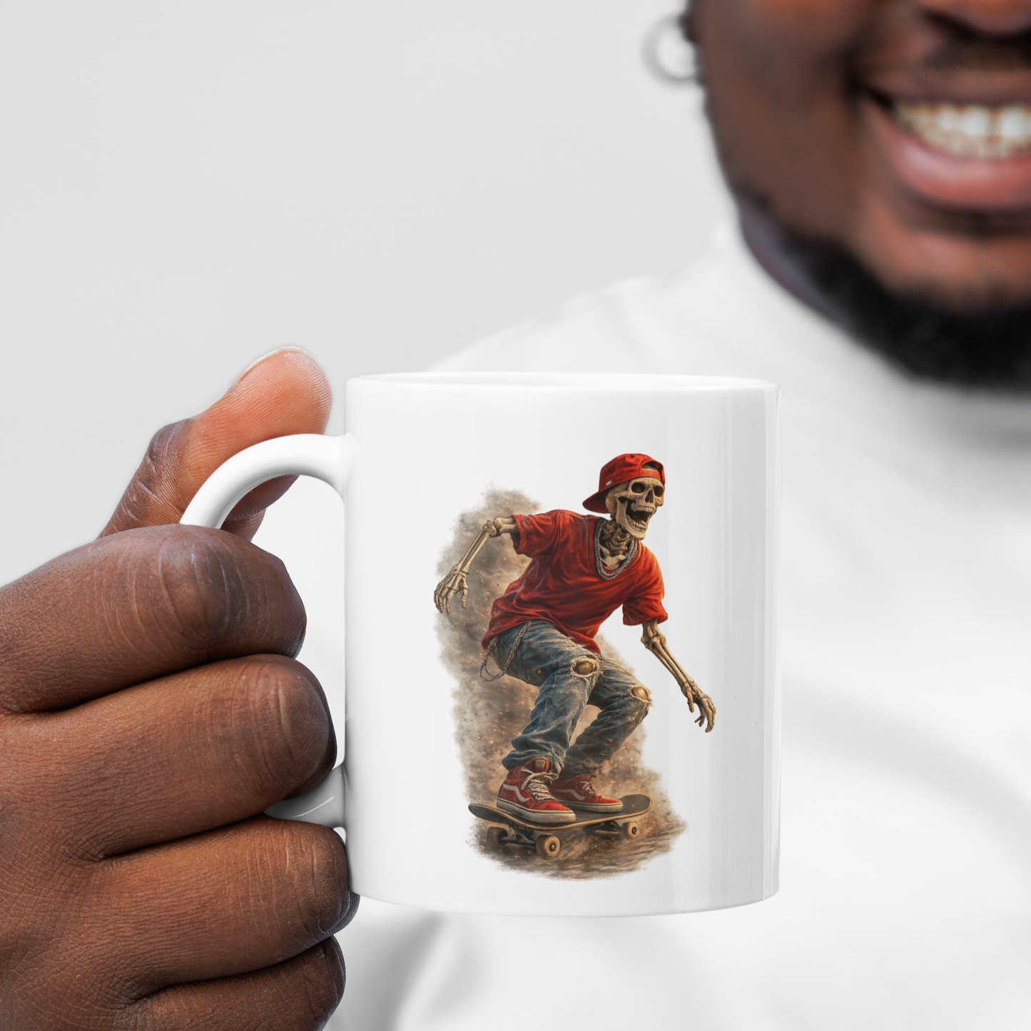 Skeleton Skateboard Mug | Skater Coffee Mug | Gothic Skull Cup | Streetwear Gift | 11oz 15oz