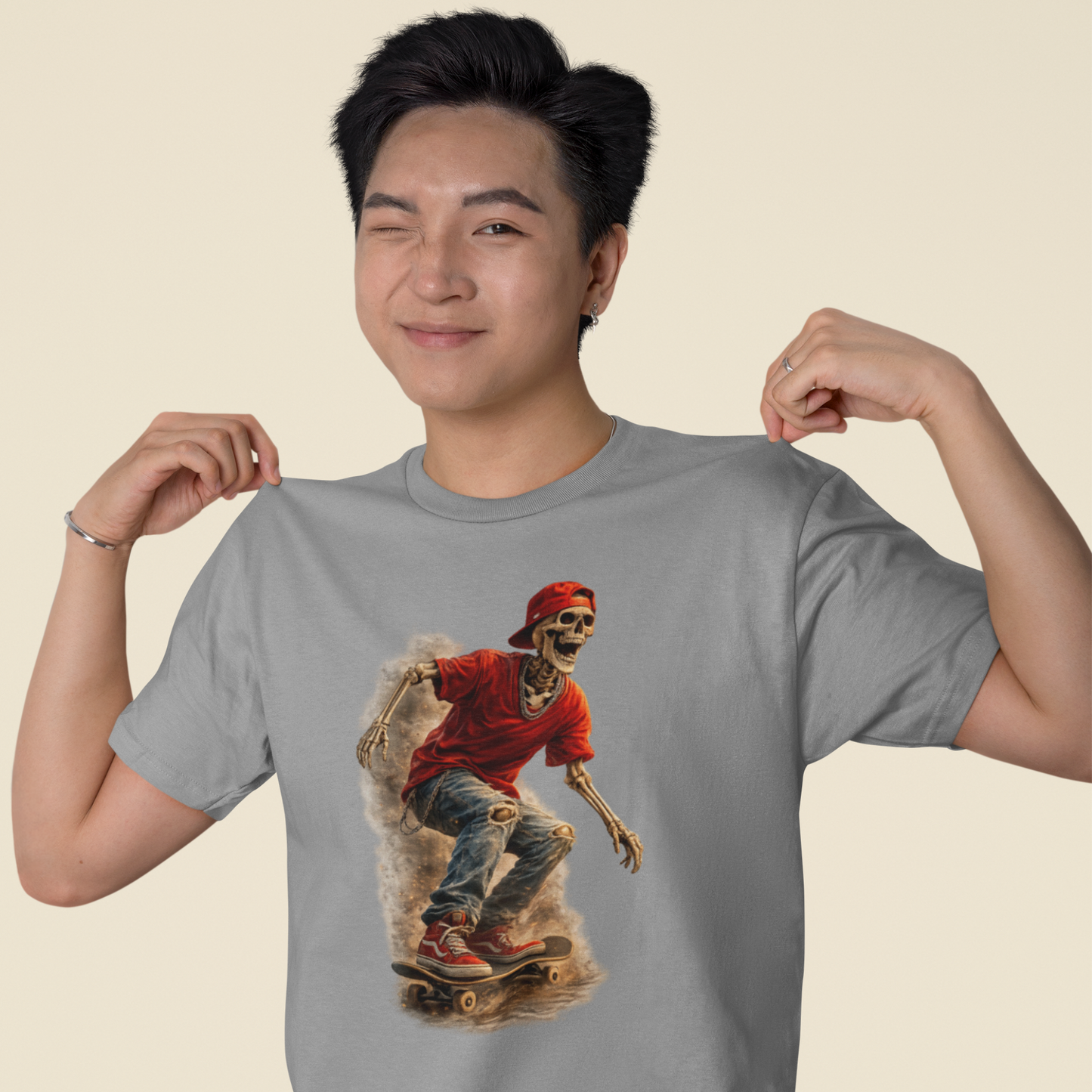 Skeleton Skateboard T-Shirt | Vintage Skater Graphic Tee | Streetwear Skeleton Shirt | Unisex Skateboarding