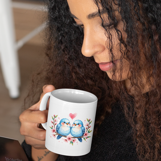 Coffee Mug Watercolor Love Birds