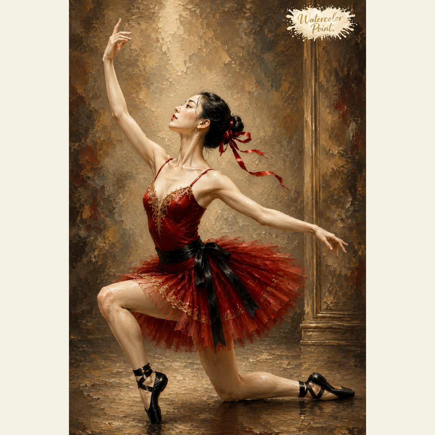 Asian Ballerina Oil Painting | Instant Digital Download | Printable Wall Art | Ballet Decor