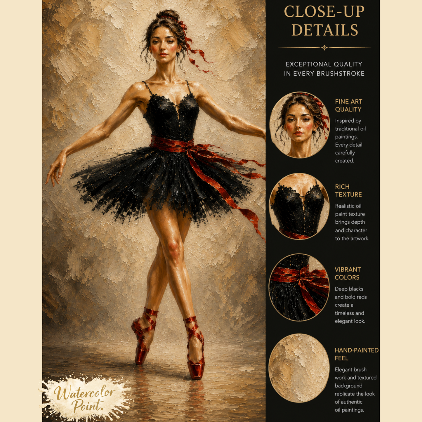 Classic Ballerina Oil Painting | Instant Digital Download | Printable Wall Art | Ballet Decor