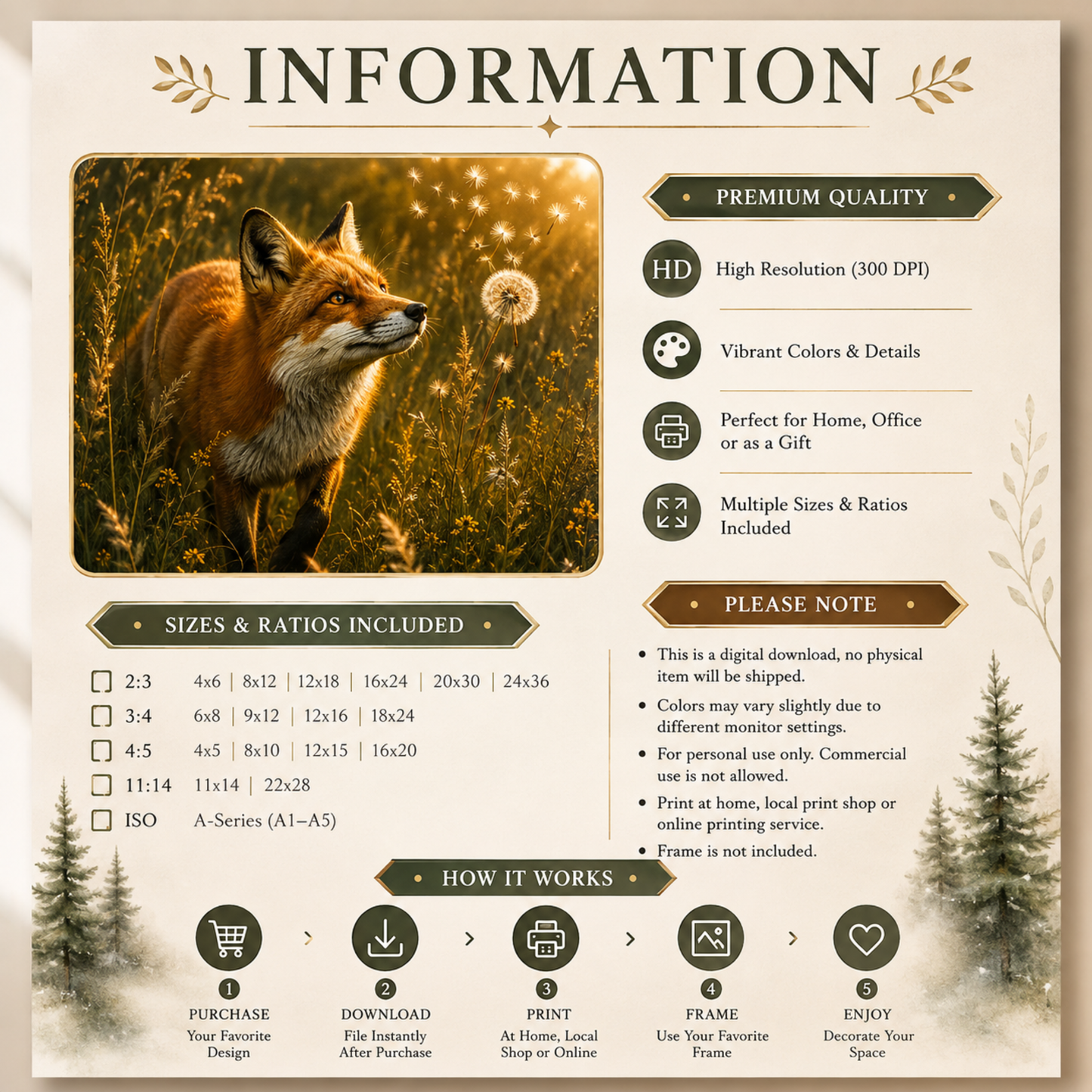 Watercolor Fox Printable Wall Art | Digital Download