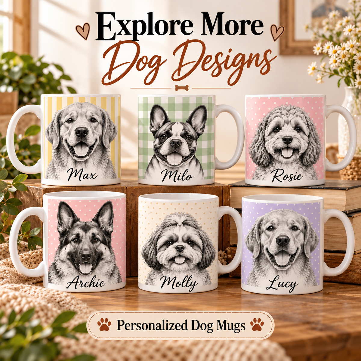 Personalized Golden Retriever Mug, Custom Dog Name Coffee Cup, Golden Retriever Lover Gift, Dog Portrait Mug