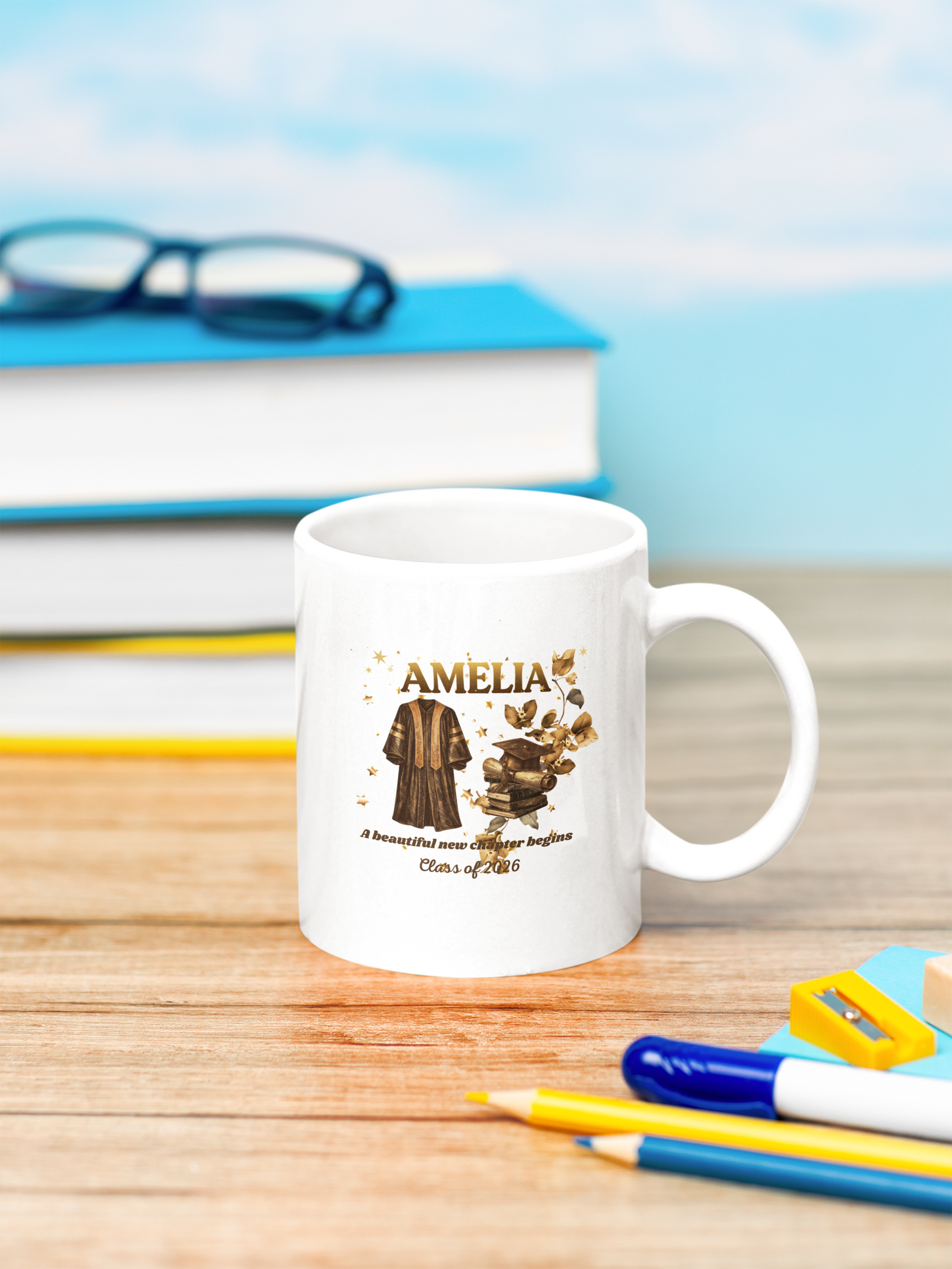 Personalized Graduation Mug | Class of 2026 Gift | A Beautiful New Chapter Begins. Design (11oz/15oz)