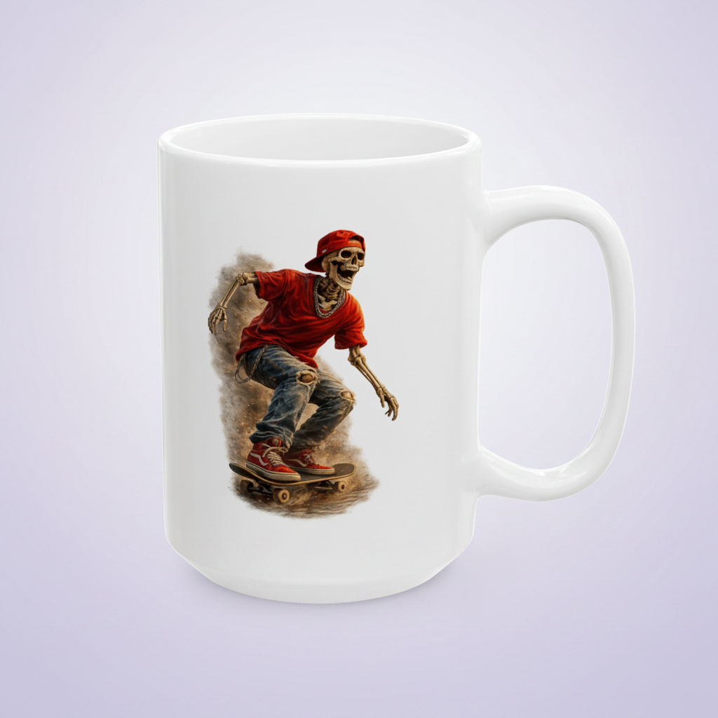 Skeleton Skateboard Mug | Skater Coffee Mug | Gothic Skull Cup | Streetwear Gift | 11oz 15oz